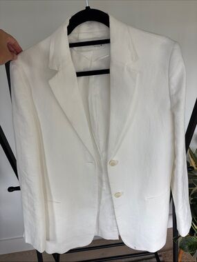 Zara White Single-Breasted Linen-Blend Blazer